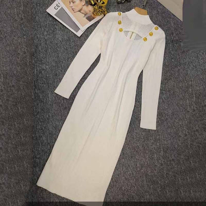 Women's Long Sleeve Cut-Out Midi Knitted Dress