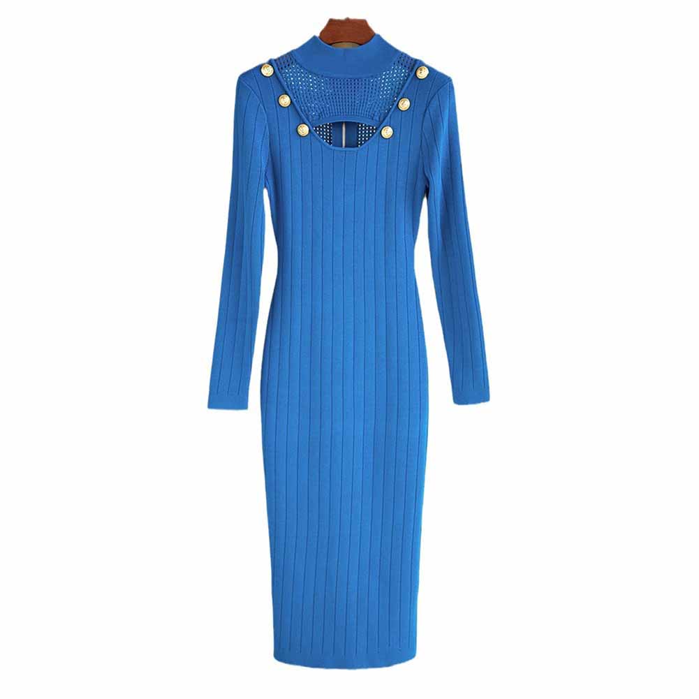 Women's Long Sleeve Cut-Out Midi Knitted Dress