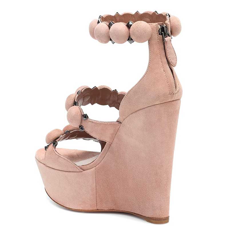 Stylish SD Dresscode nude wedge sandals for special occasions with decorative beads and a sleek design