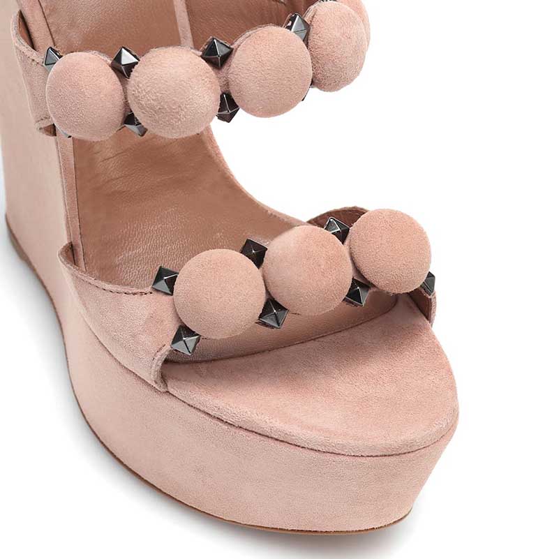SD Dresscode nude wedge sandals for special occasions with stylish black stud accents and soft suede finish