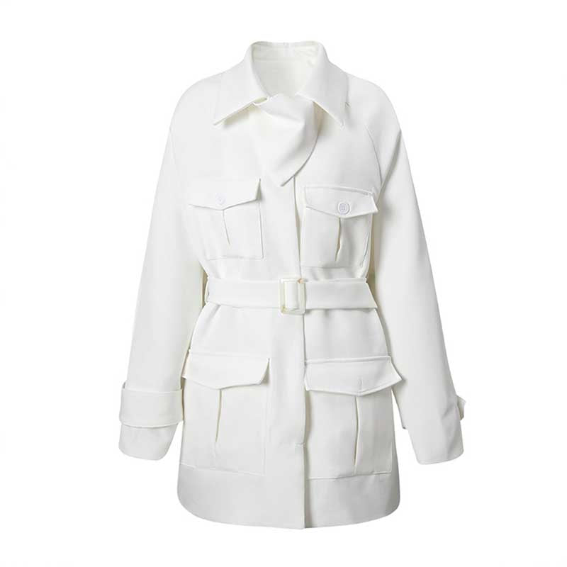 Off-white belted mini dress with pockets designed for a stylish and functional look