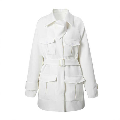 Off-white belted mini dress with pockets designed for a stylish and functional look