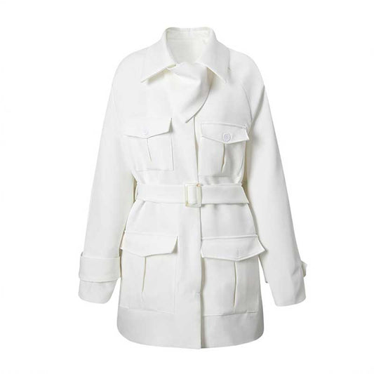 Off-white belted mini dress with pockets designed for a stylish and functional look