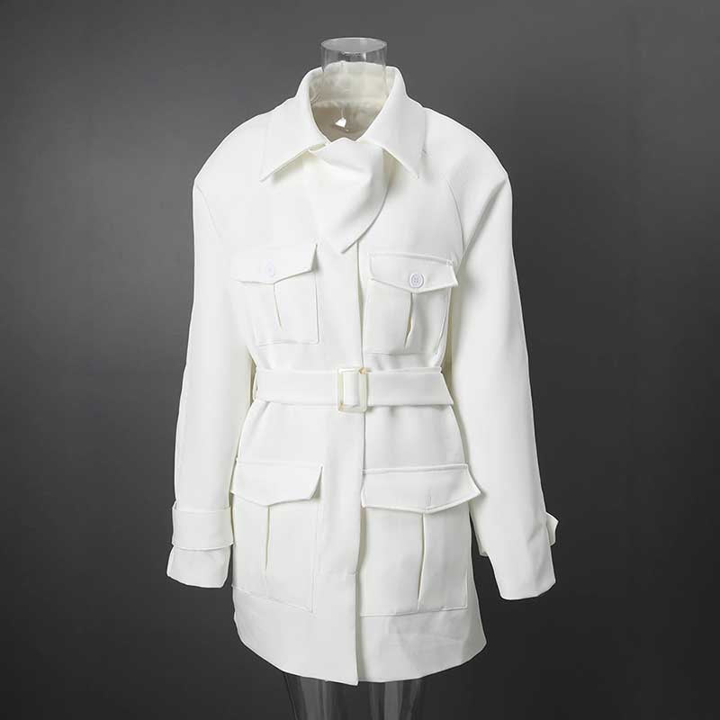 Off-white belted mini dress with pockets featuring a stylish design and structured silhouette