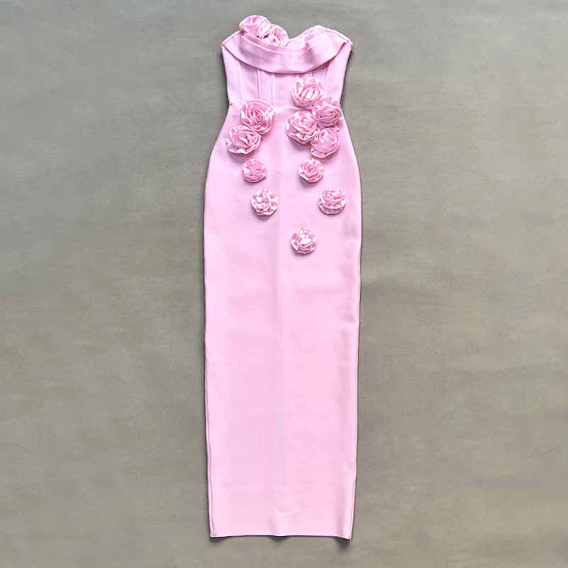 Off Shoulder Body-con Midi Dress With Flower Appliques