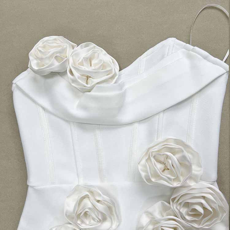 Off Shoulder Body-con Midi Dress With Flower Appliques