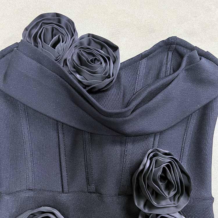 Off Shoulder Body-con Midi Dress With Flower Appliques