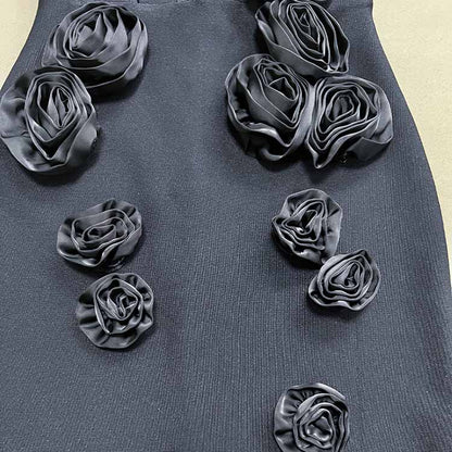 Off Shoulder Body-con Midi Dress With Flower Appliques