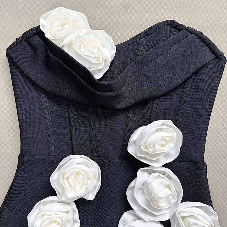 Off Shoulder Body-con Midi Dress With Flower Appliques