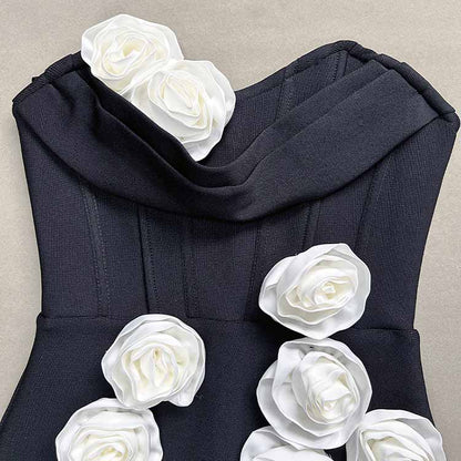 Off Shoulder Body-con Midi Dress With Flower Appliques