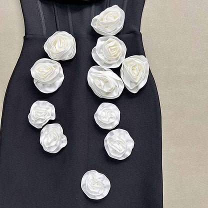 Off Shoulder Body-con Midi Dress With Flower Appliques