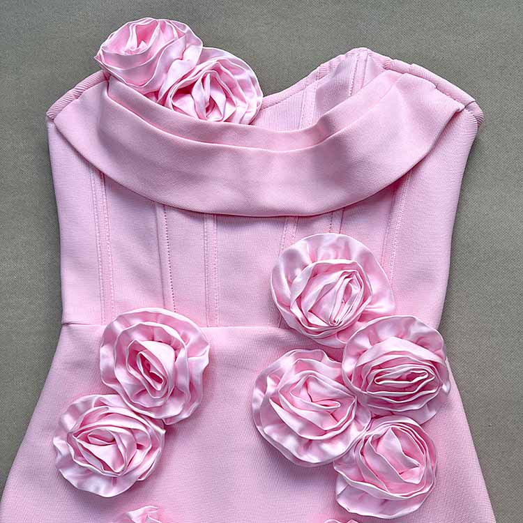 Off Shoulder Body-con Midi Dress With Flower Appliques