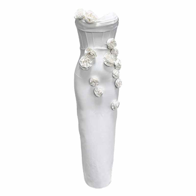 Off Shoulder Body-con Midi Dress With Flower Appliques