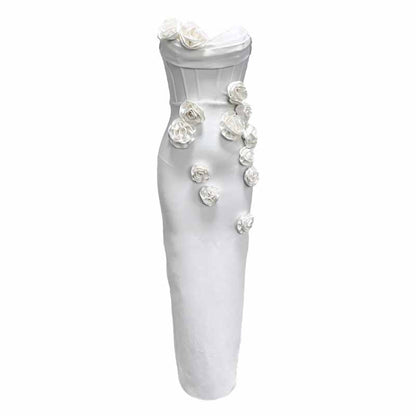 Off Shoulder Body-con Midi Dress With Flower Appliques