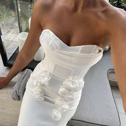 Off Shoulder Body-con Midi Dress With Flower Appliques