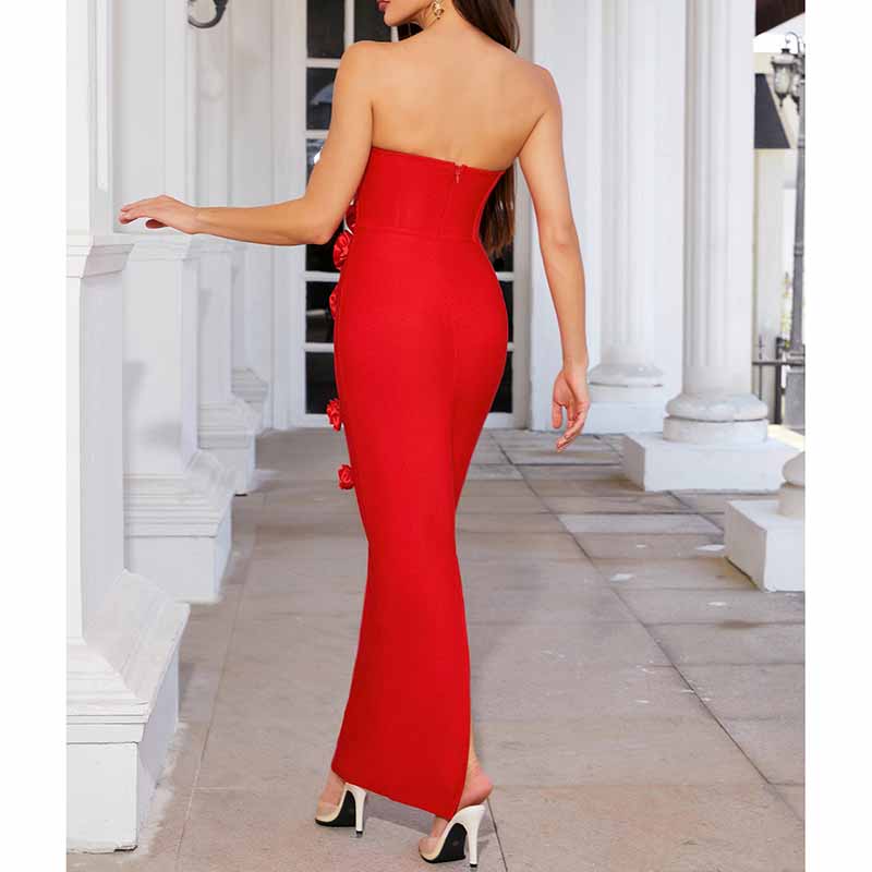 Off Shoulder Body-con Midi Dress With Flower Appliques