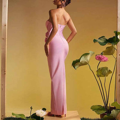 Off Shoulder Body-con Midi Dress With Flower Appliques