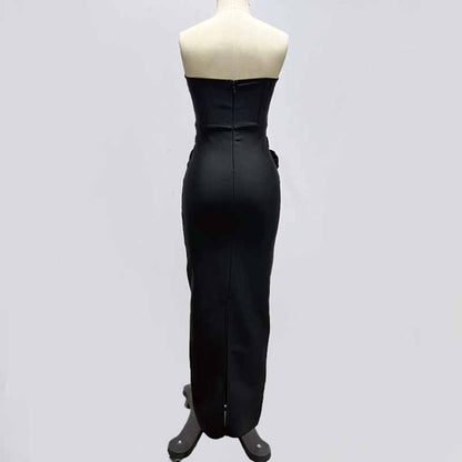 Off Shoulder Body-con Midi Dress With Flower Appliques