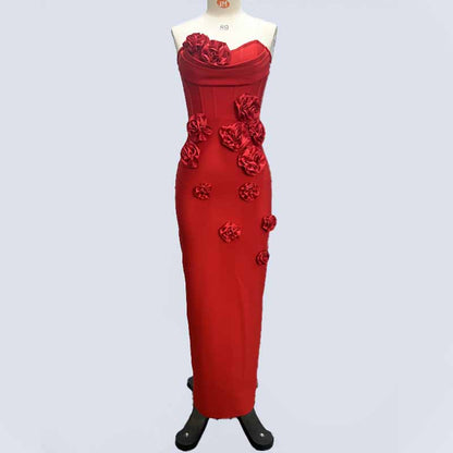 Off Shoulder Body-con Midi Dress With Flower Appliques