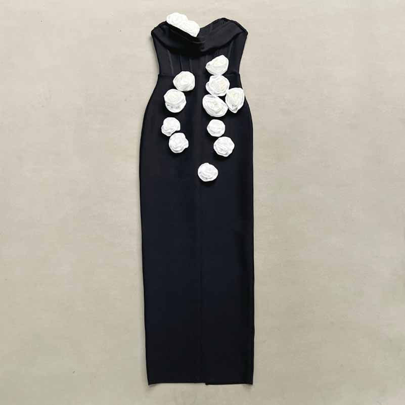 Off Shoulder Body-con Midi Dress With Flower Appliques