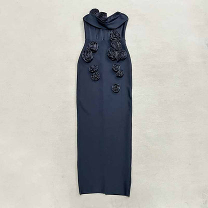 Off Shoulder Body-con Midi Dress With Flower Appliques