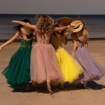 Tulle Prom Dresses Teens Ball Gown Corset Homecoming Dresses Tea Length Formal Cocktail Dress