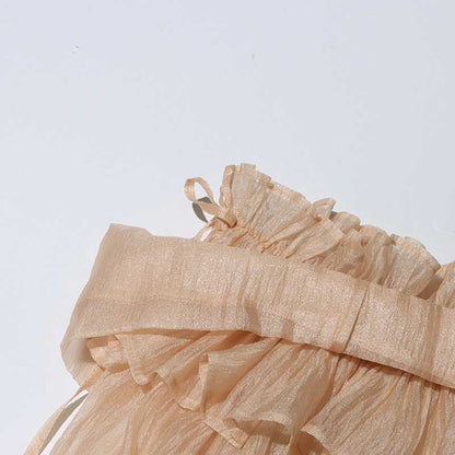 Long Ruffle Sleeves Lace-Up Tulle Shirt Formal Top