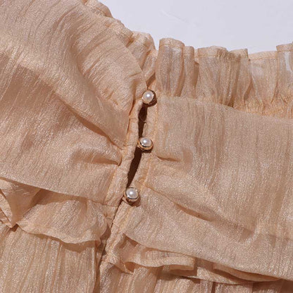 Long Ruffle Sleeves Lace-Up Tulle Shirt Formal Top