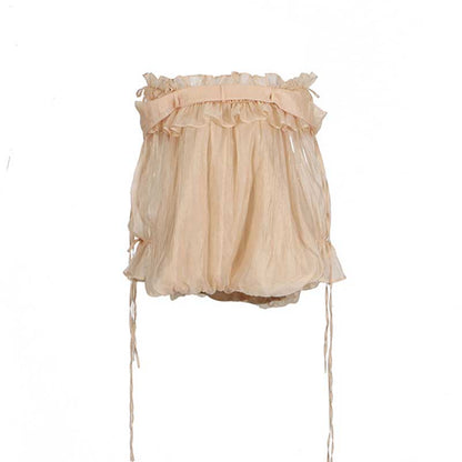 Long Ruffle Sleeves Lace-Up Tulle Shirt Formal Top