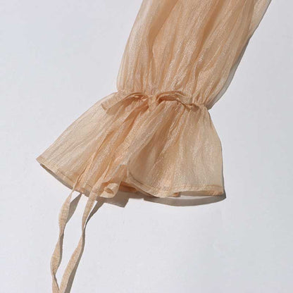 Long Ruffle Sleeves Lace-Up Tulle Shirt Formal Top