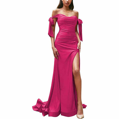 Off Shoulder Bridesmaid Dresses Mermaid Prom Dresses High Slit Formal Evening Gowns