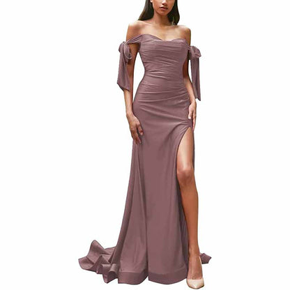Off Shoulder Bridesmaid Dresses Mermaid Prom Dresses High Slit Formal Evening Gowns