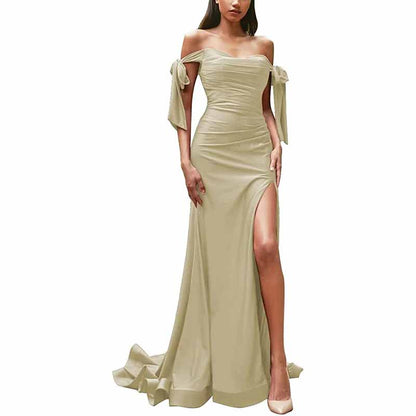 Off Shoulder Bridesmaid Dresses Mermaid Prom Dresses High Slit Formal Evening Gowns