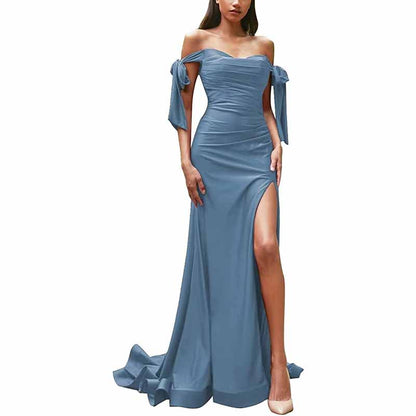 Off Shoulder Bridesmaid Dresses Mermaid Prom Dresses High Slit Formal Evening Gowns