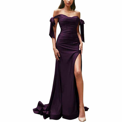 Off Shoulder Bridesmaid Dresses Mermaid Prom Dresses High Slit Formal Evening Gowns