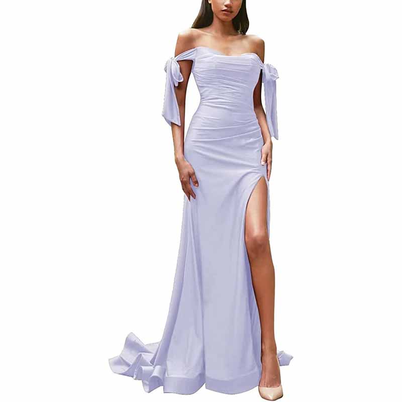 Off Shoulder Bridesmaid Dresses Mermaid Prom Dresses High Slit Formal Evening Gowns