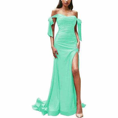 Off Shoulder Bridesmaid Dresses Mermaid Prom Dresses High Slit Formal Evening Gowns