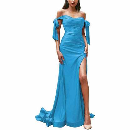 Off Shoulder Bridesmaid Dresses Mermaid Prom Dresses High Slit Formal Evening Gowns