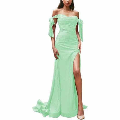 Off Shoulder Bridesmaid Dresses Mermaid Prom Dresses High Slit Formal Evening Gowns