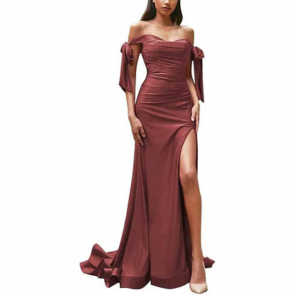Off Shoulder Bridesmaid Dresses Mermaid Prom Dresses High Slit Formal Evening Gowns