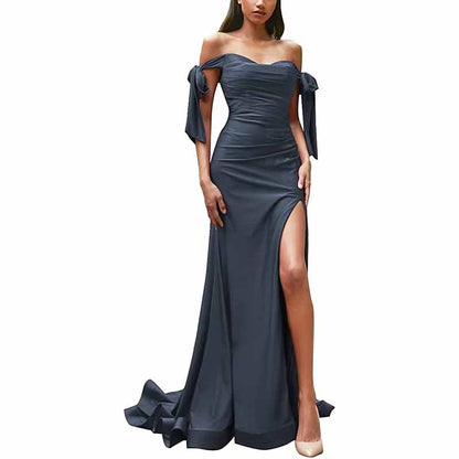Off Shoulder Bridesmaid Dresses Mermaid Prom Dresses High Slit Formal Evening Gowns