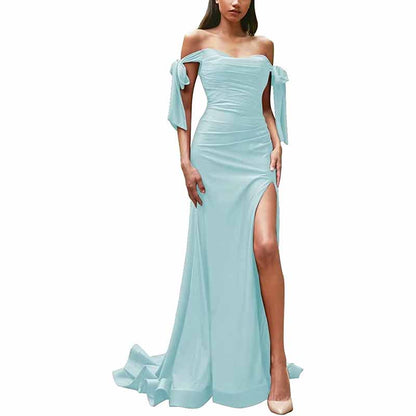 Off Shoulder Bridesmaid Dresses Mermaid Prom Dresses High Slit Formal Evening Gowns