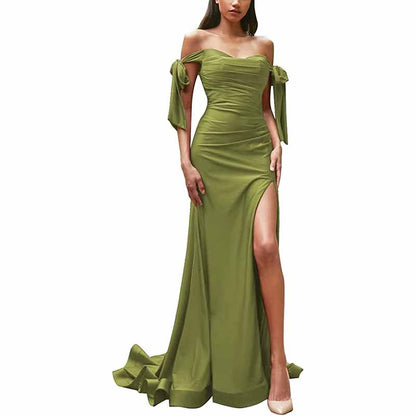 Off Shoulder Bridesmaid Dresses Mermaid Prom Dresses High Slit Formal Evening Gowns
