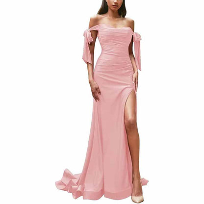Off Shoulder Bridesmaid Dresses Mermaid Prom Dresses High Slit Formal Evening Gowns