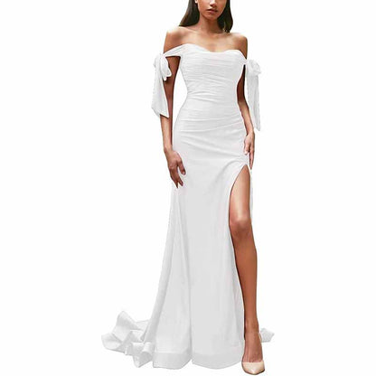 Off Shoulder Bridesmaid Dresses Mermaid Prom Dresses High Slit Formal Evening Gowns