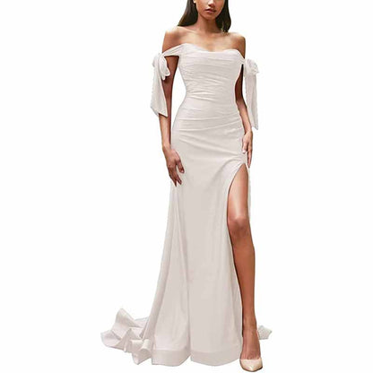 Off Shoulder Bridesmaid Dresses Mermaid Prom Dresses High Slit Formal Evening Gowns