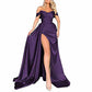 Women's Off The Shoulder Prom Dresses Slit Satin Long Evening Formal Dress