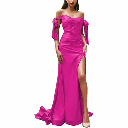Off Shoulder Bridesmaid Dresses Mermaid Prom Dresses High Slit Formal Evening Gowns