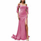 Off Shoulder Bridesmaid Dresses Mermaid Prom Dresses High Slit Formal Evening Gowns