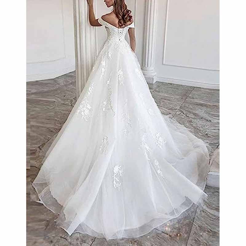 Lace Wedding Dress Ball Gown Off-The-Shoulder Court Train With Appliqued